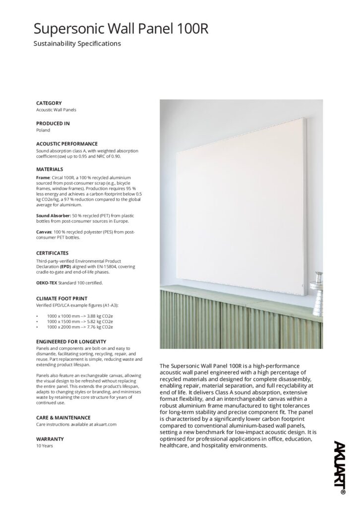 Akuart – Supersonic Wall Panel 100R Sustainability Specs